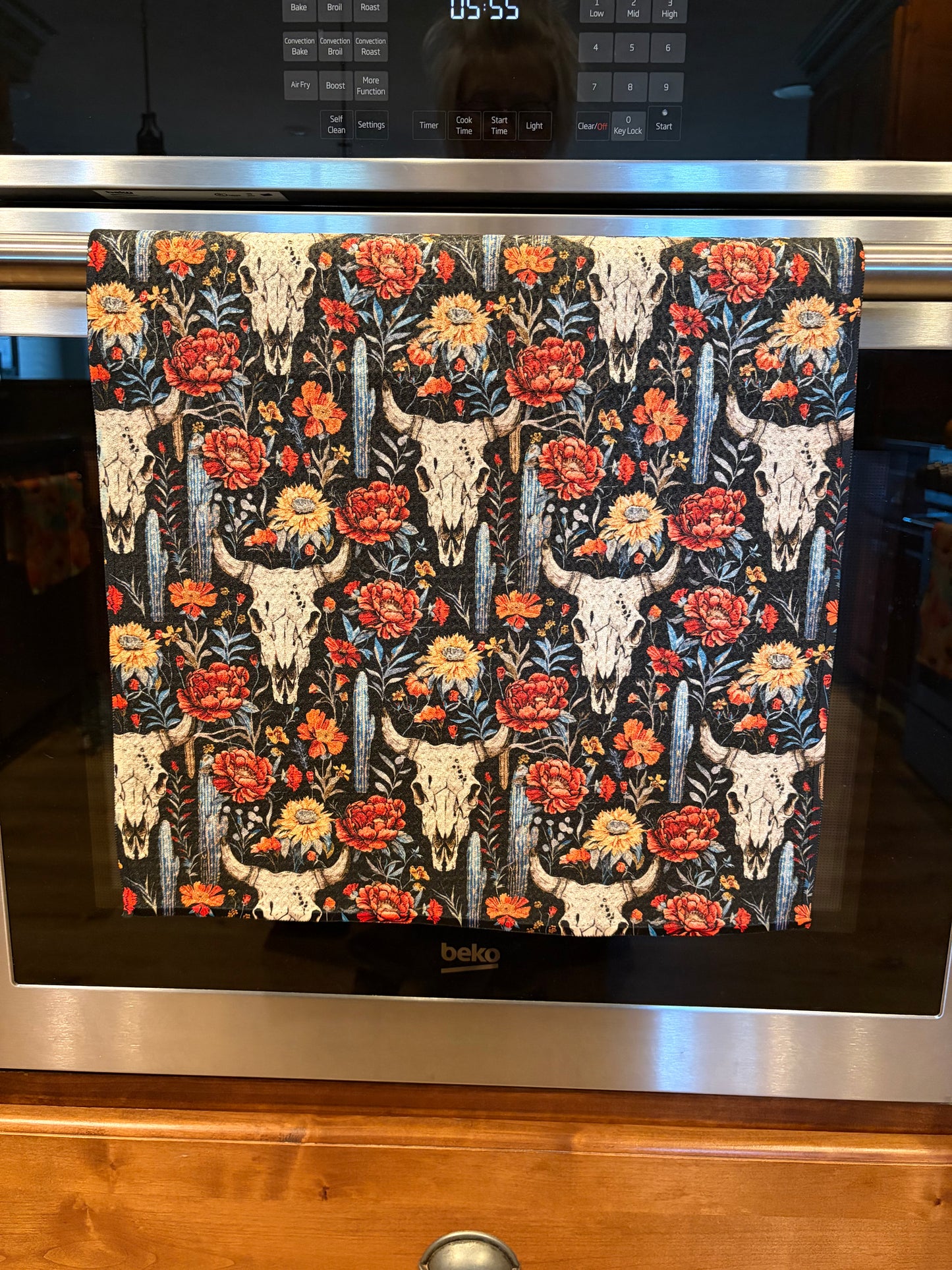 Boho Western Cow Skull Waffle Kitchen Towel