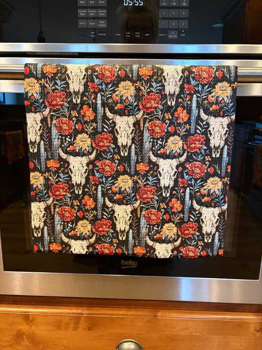 Boho Western Cow Skull Waffle Kitchen Towel