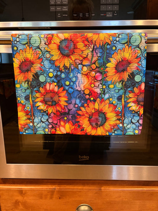 Alcohol Ink Bold Sunflower Waffle Kitchen Towel
