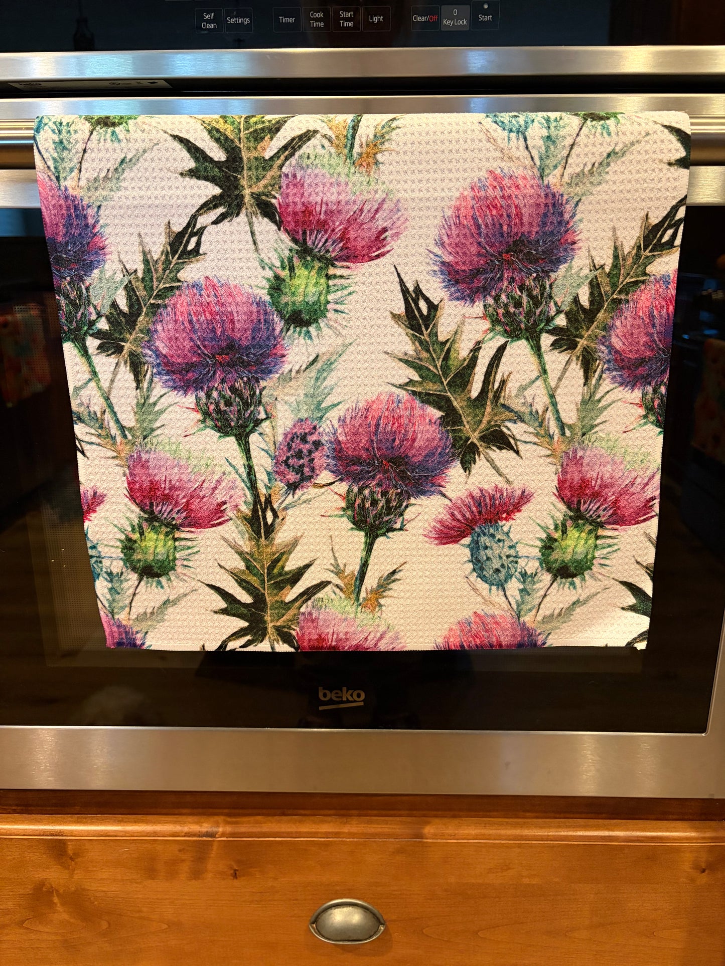 Purple Thistle Waffle Kitchen Towel