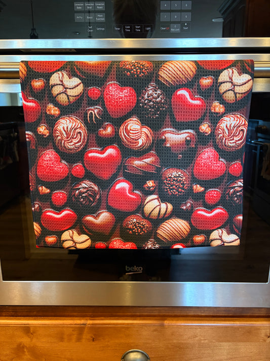Chocolate Hearts Waffle Kitchen Towel