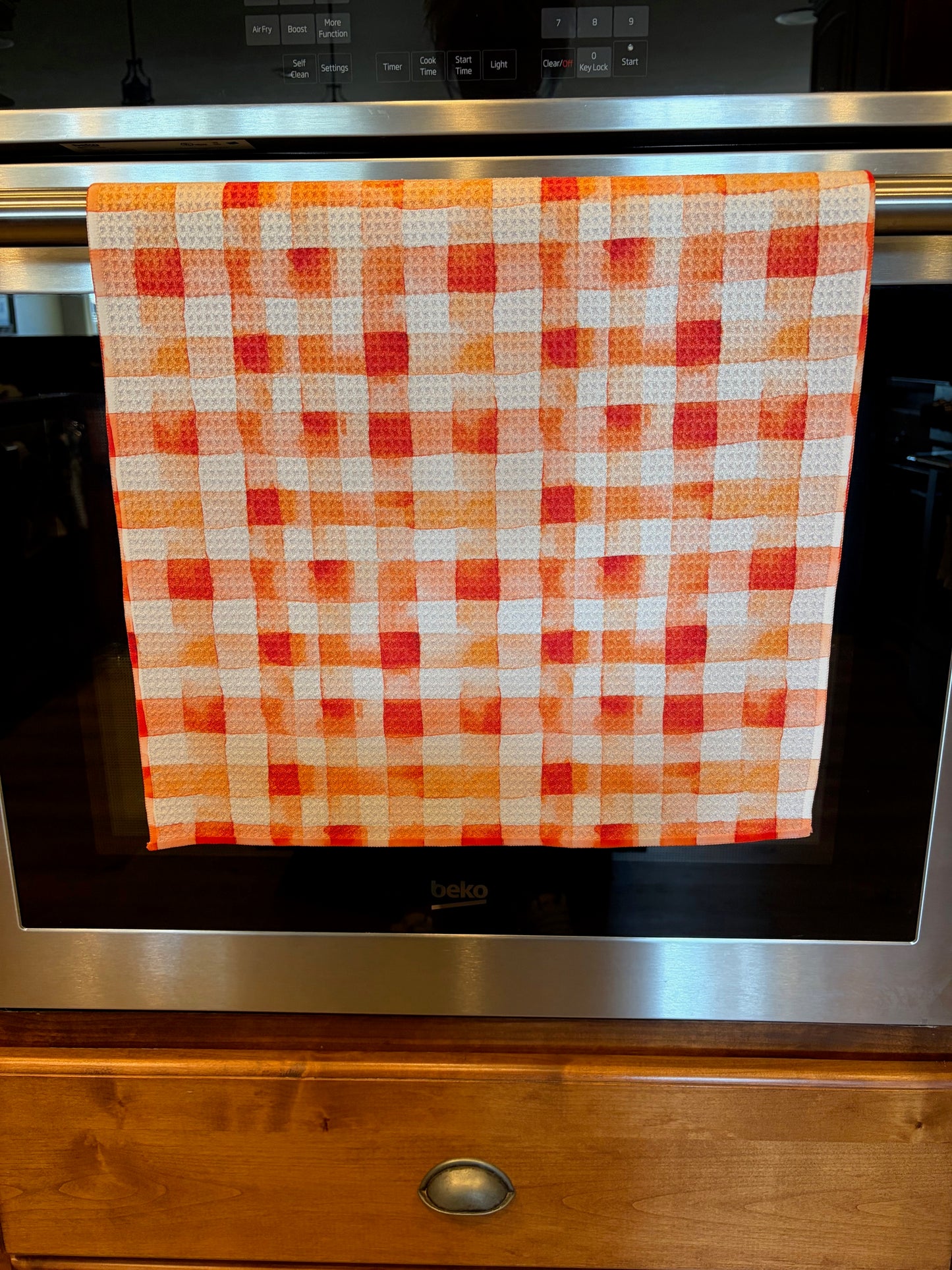 Orange & White Checkered Waffle Kitchen Towel
