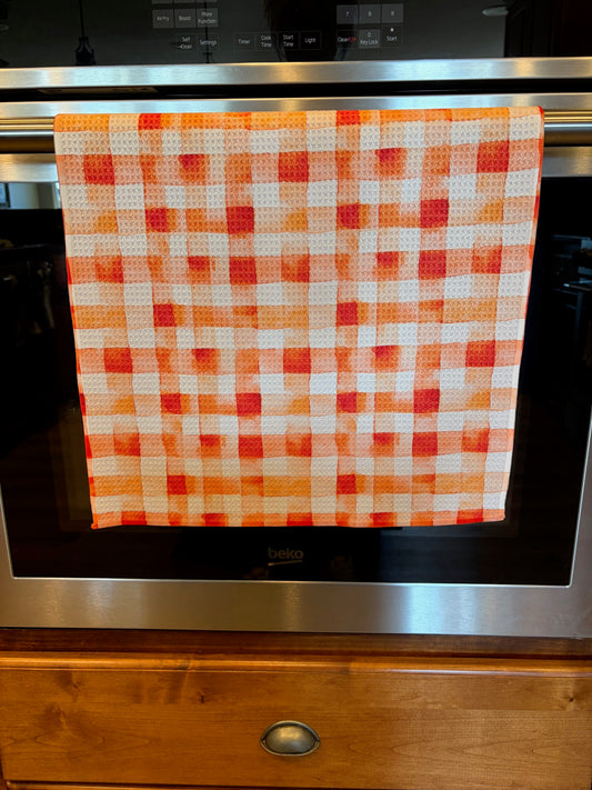 Orange & White Checkered Waffle Kitchen Towel