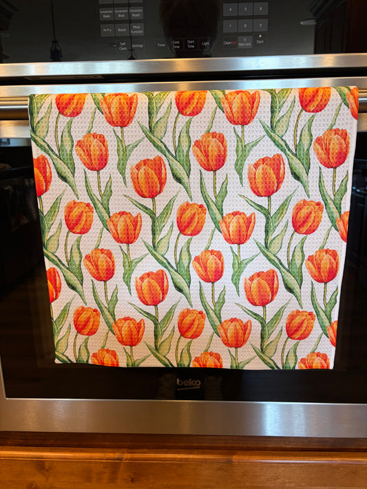 Orange & Red Tulips Waffle Kitchen Towel