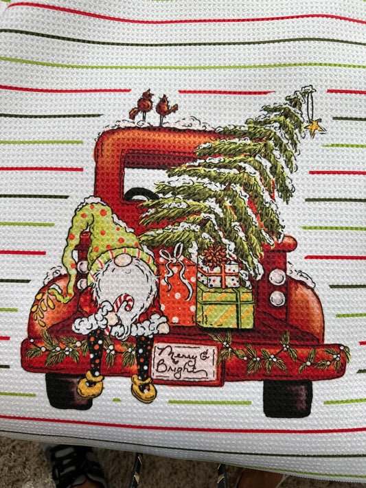 Vintage christmas gnome Waffle Kitchen Towel