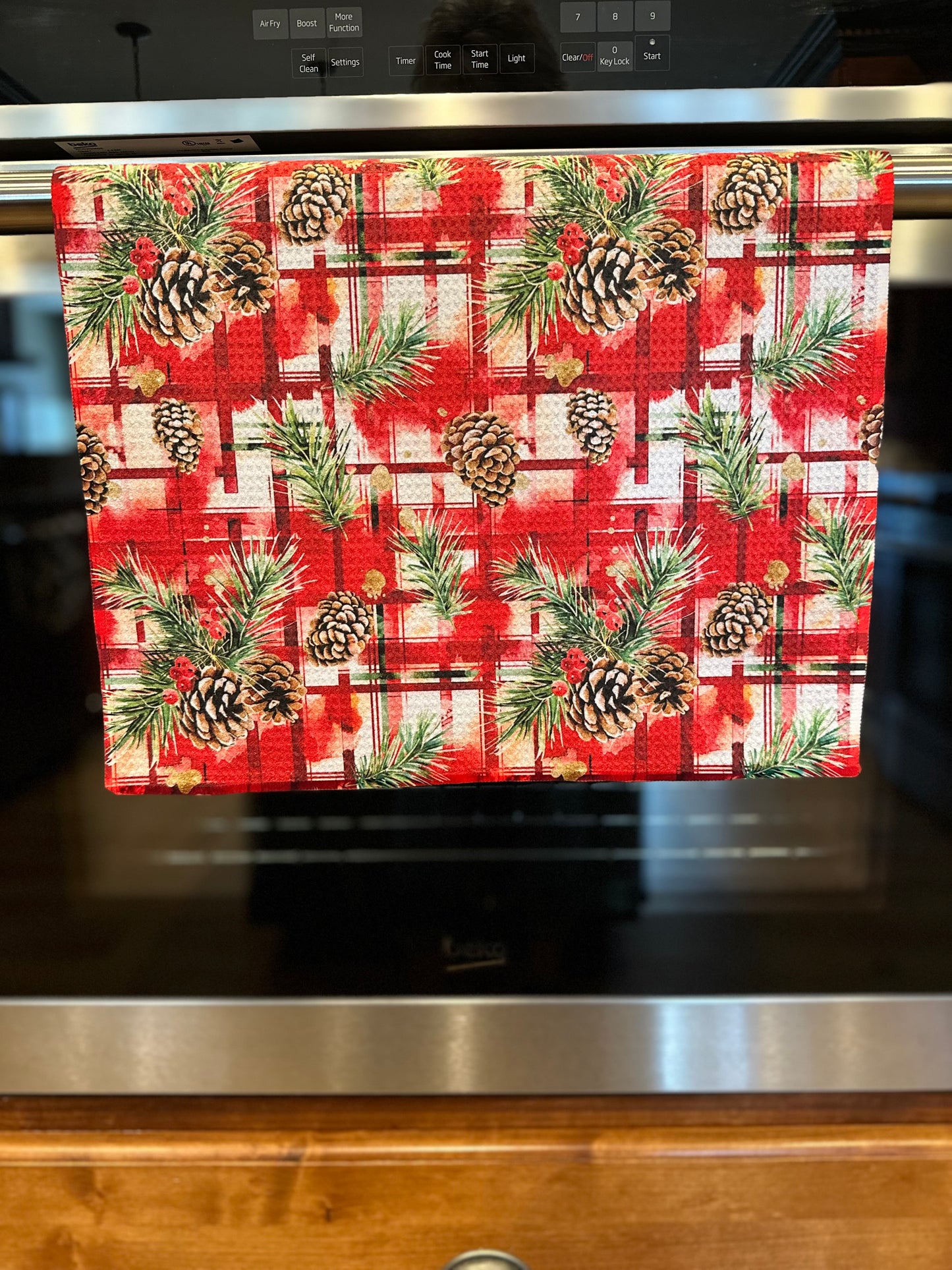 Watercolor Christmas pine cones Waffle Kitchen Towel
