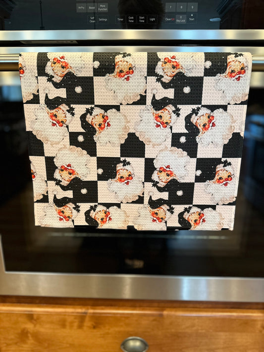 Vintage black check santa Waffle Kitchen towel
