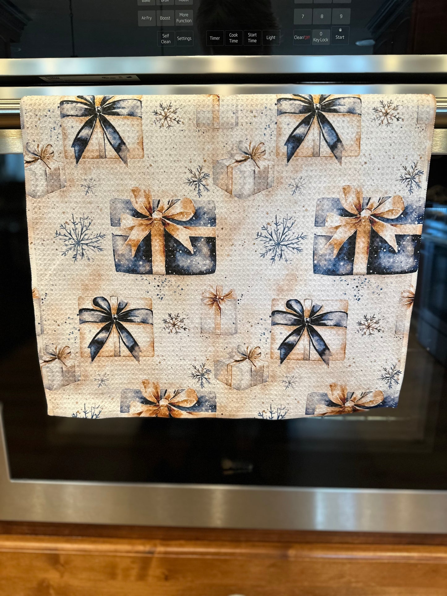 Cozy winter snowflakes & presents Waffle Kitchen Towel