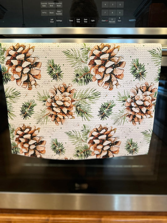 Watercolor christmas pine Waffle Kitchen Towel