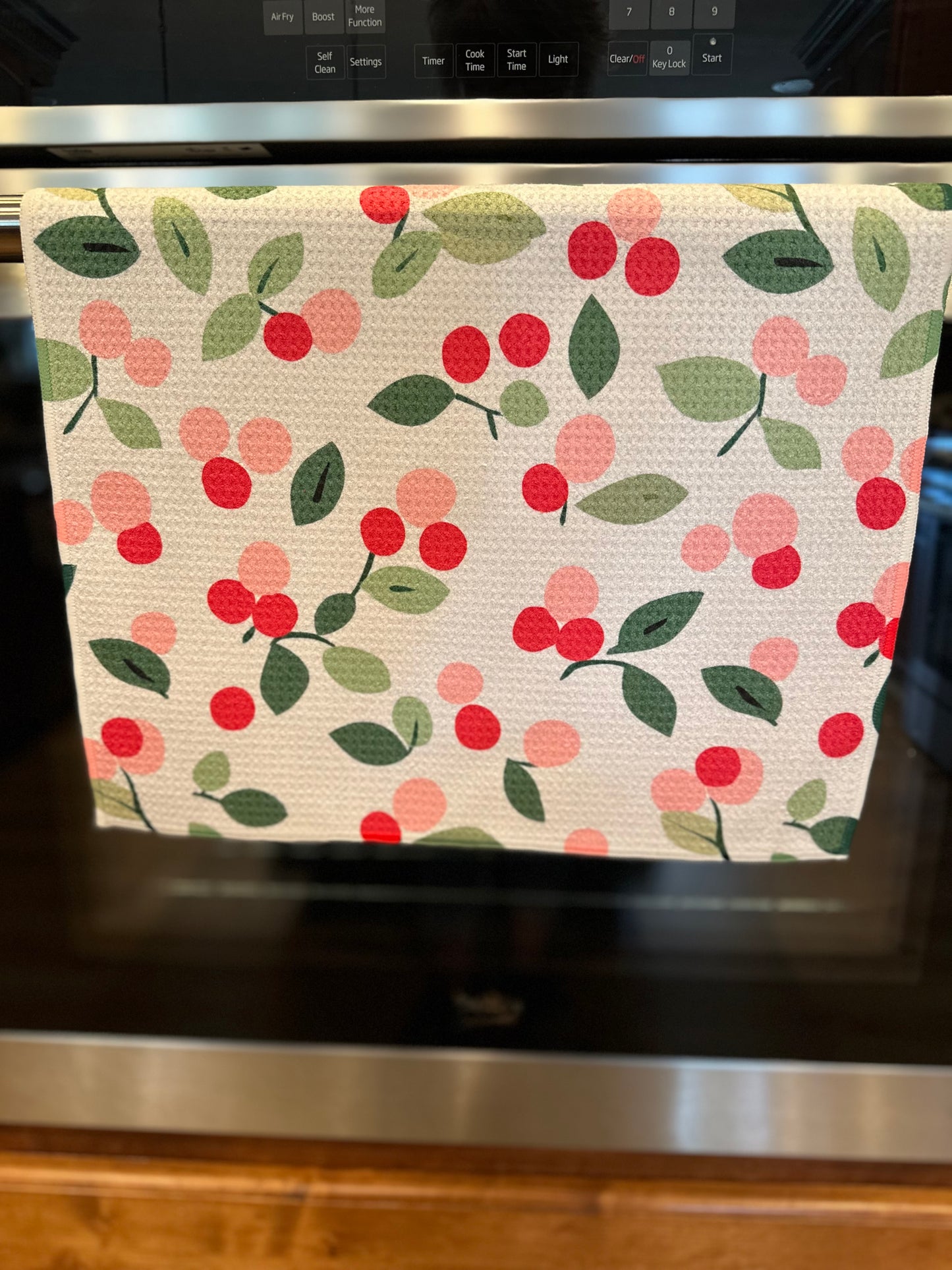 Christmas holly berries waffle kitchen towel