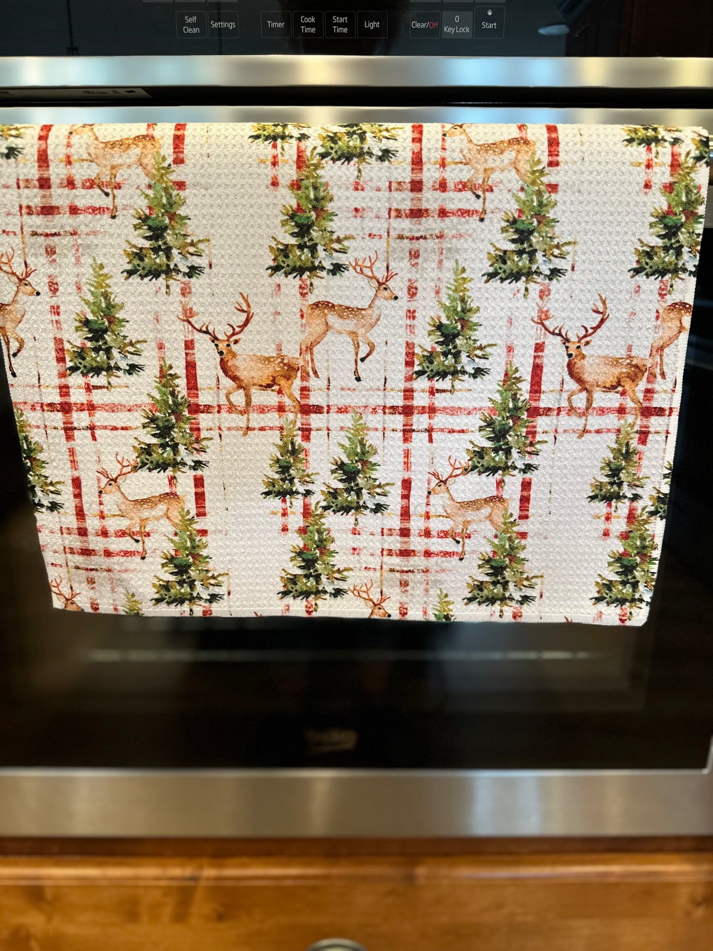 Watercolor christmas deer Waffle Kitchen Towel