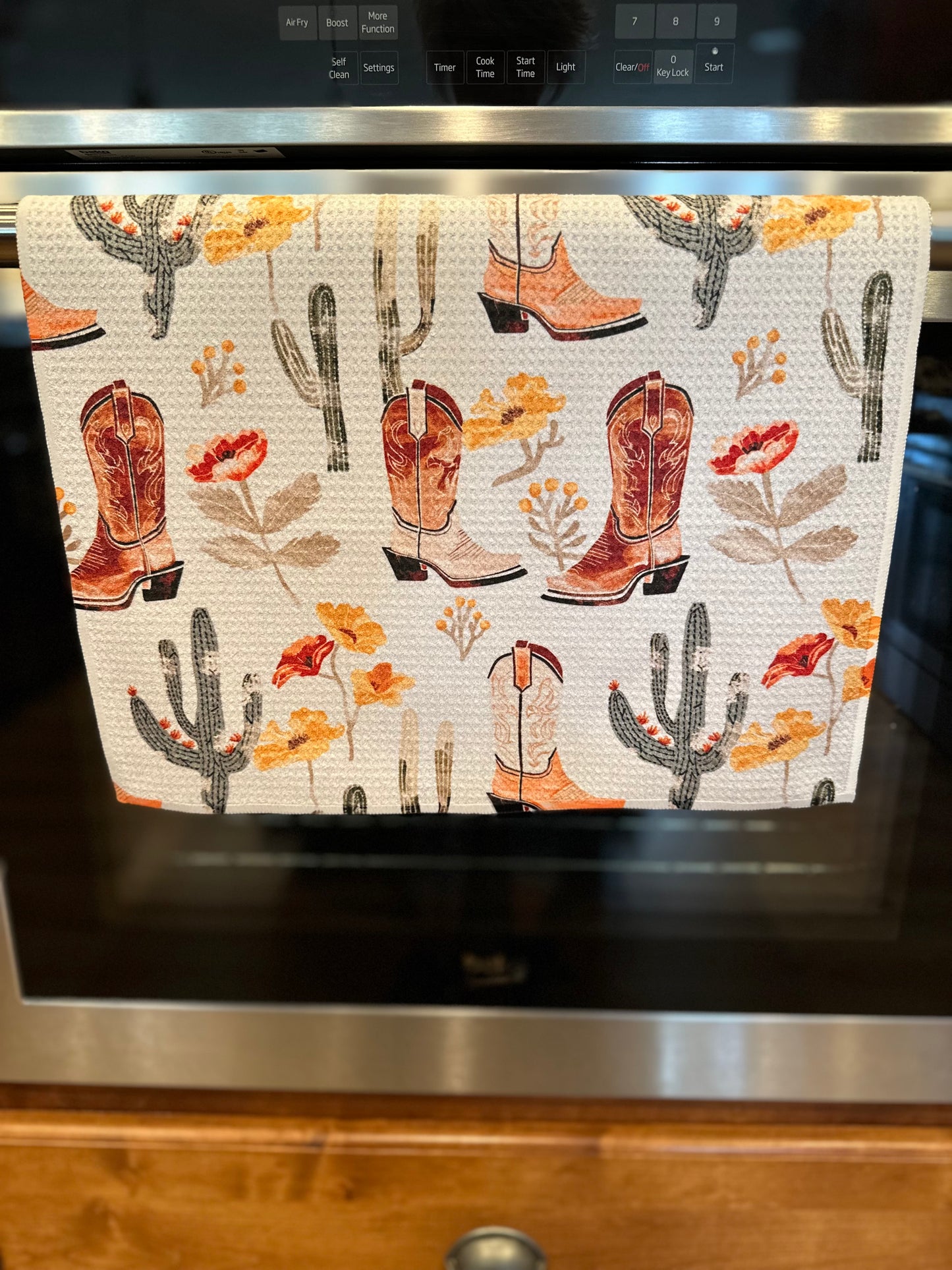Western cowgirl boots Waffle Kitchen Towel