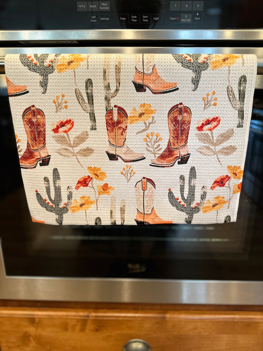 Western cowgirl boots Waffle Kitchen Towel