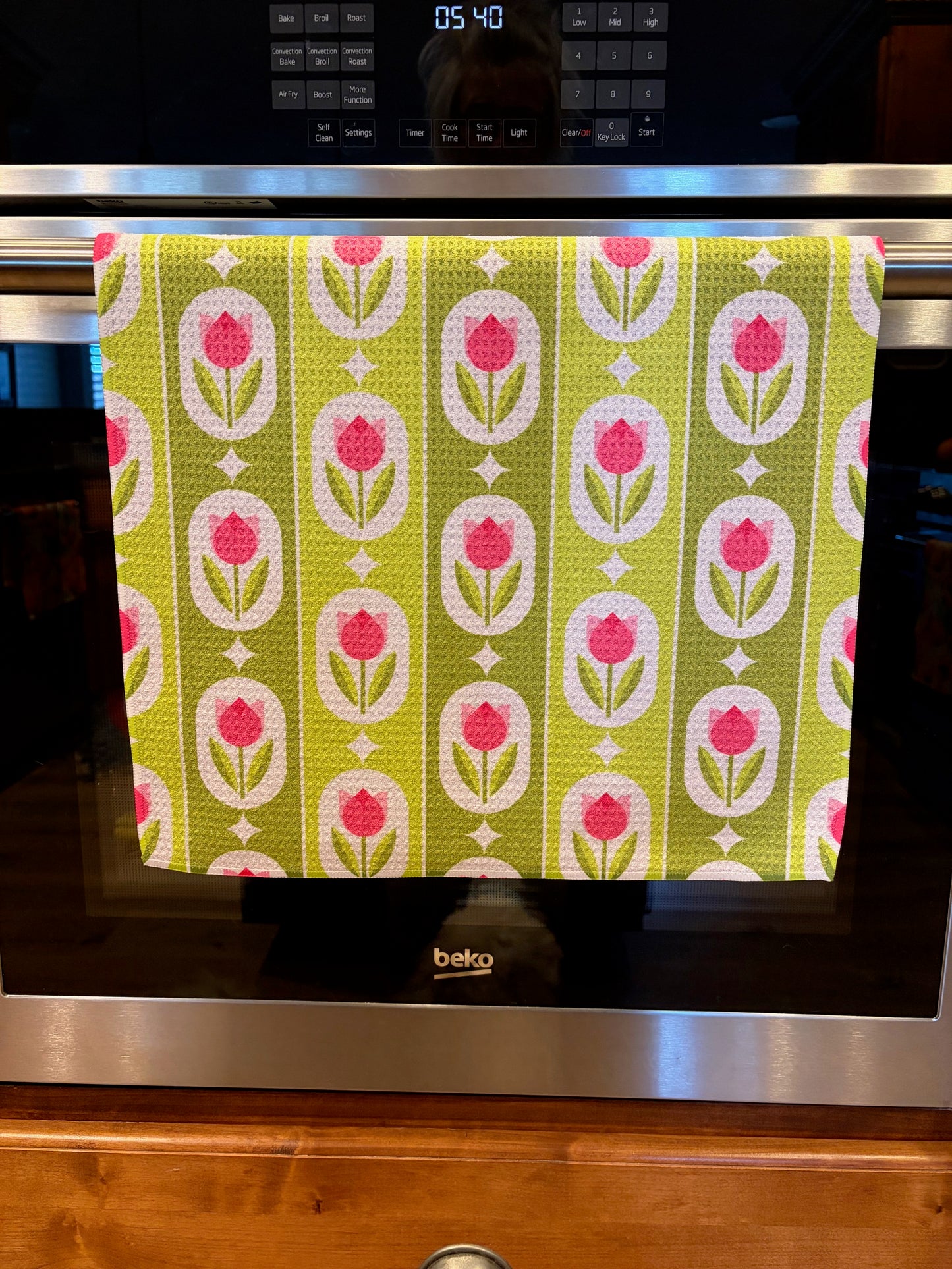 Pink Tulips Waffle Kitchen Towel