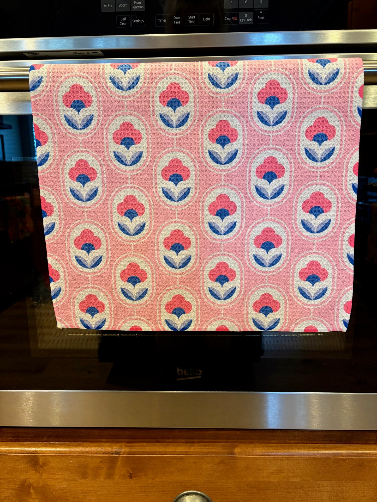 Retro Floral Waffle Kitchen Towel