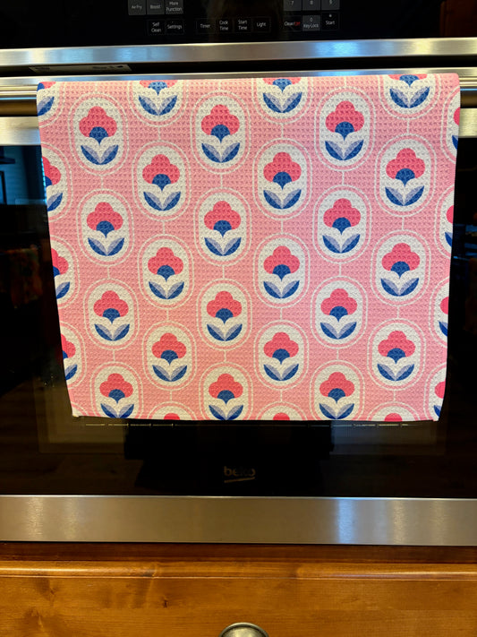 Retro Floral Waffle Kitchen Towel