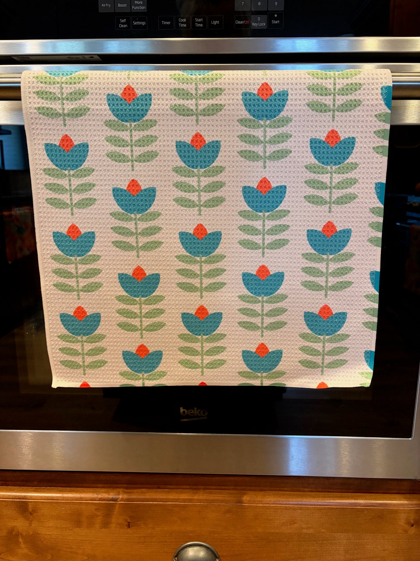 Scandinavian Flower Waffle Kitchen Towel