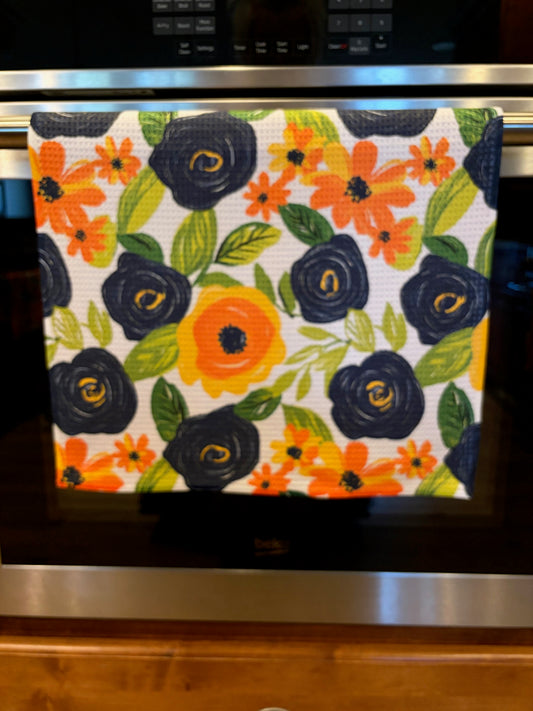 Big Blue Flowers Waffle Kitchen Towel