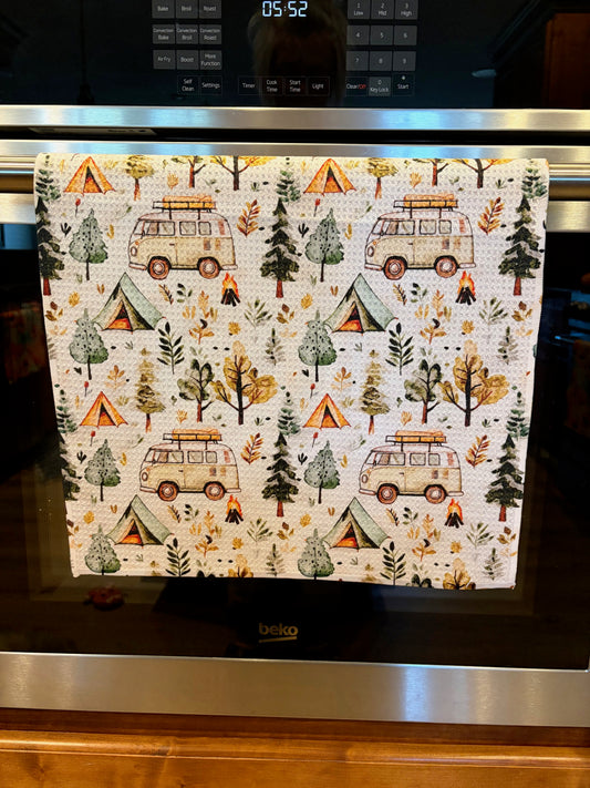 Happy Camper Waffle Kitchen Towel