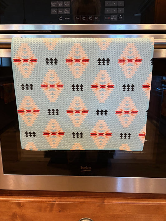 Blue Tribal Waffle Kitchen Towel