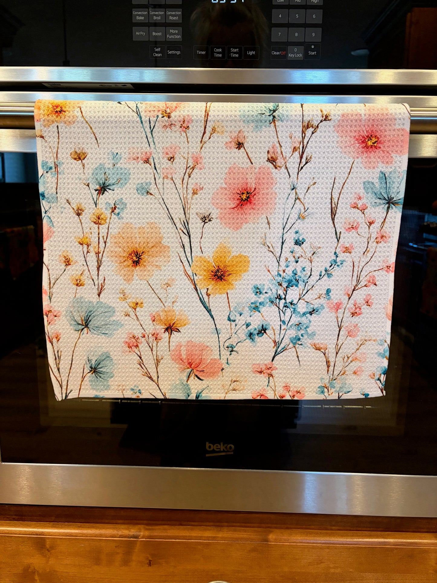 Blue, Pink, Yellow Flowers Waffle Kitchen Towels