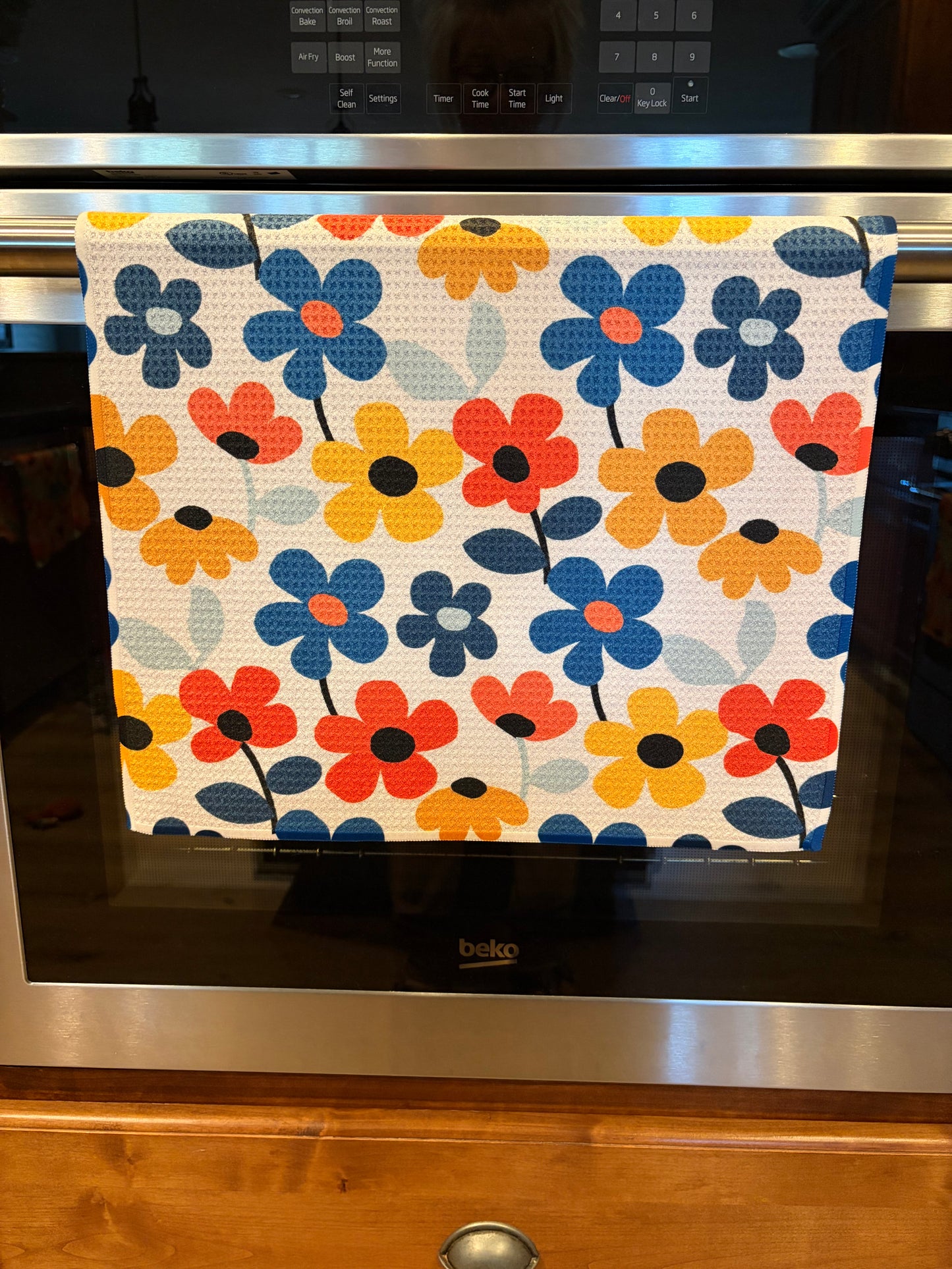Cute Retro Flowers Waffle Kitchen Towels