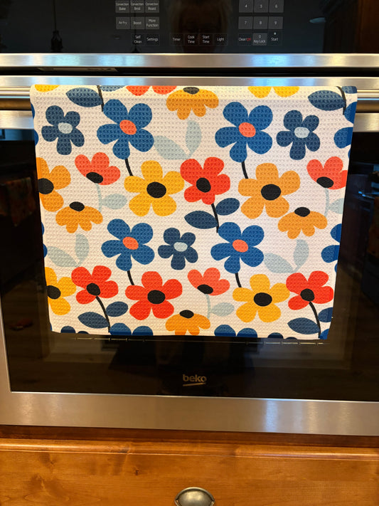 Cute Retro Flowers Waffle Kitchen Towels