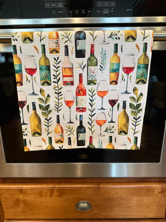 Bottles of wine waffle kitchen towel