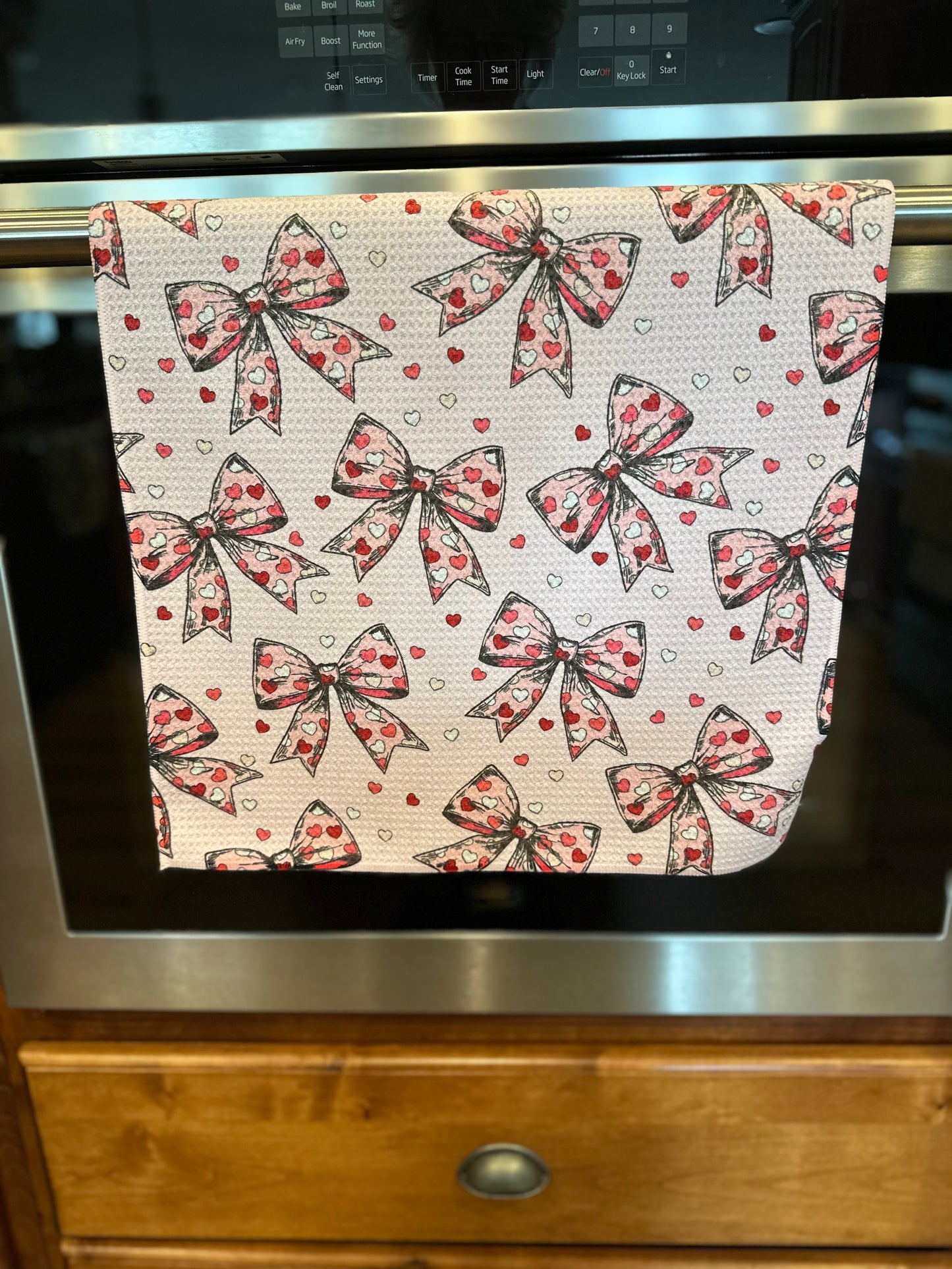 Trendy heart bows waffle kitchen towel
