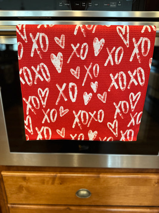 XO valentine waffle kitchen towel