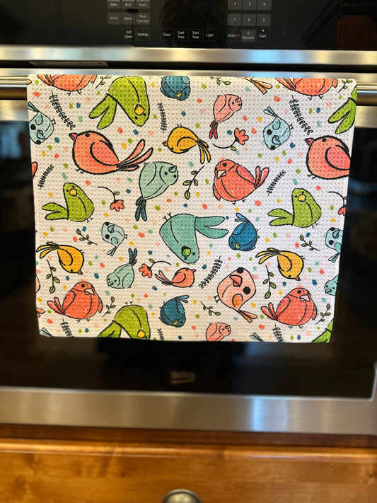 Colorful Birds Waffle Kitchen Towel