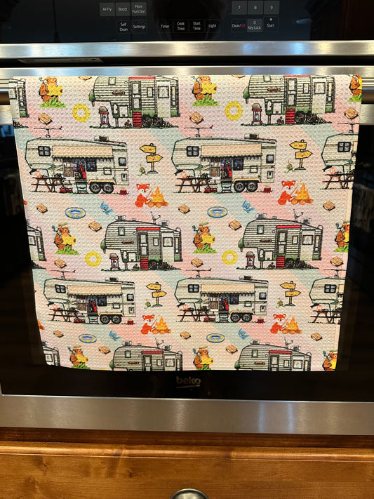 Camping Party Waffle Kitchen Towel