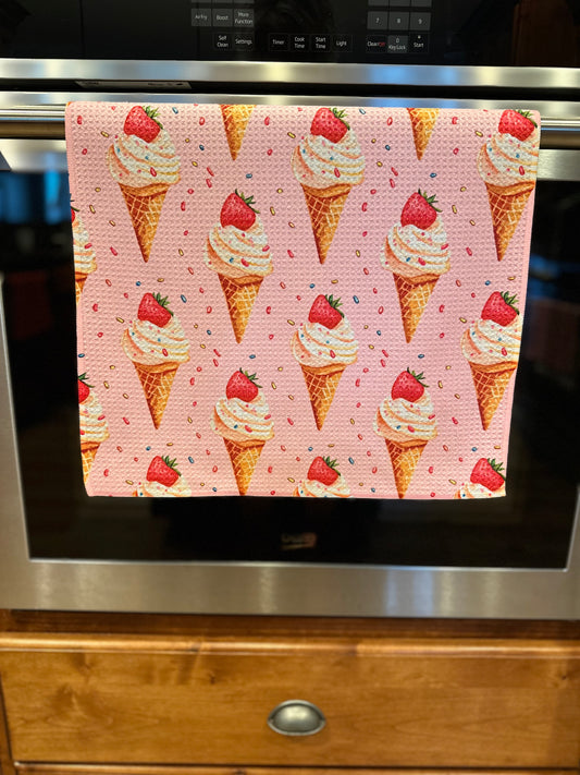 I Scream You Scream We All Scream For Ice Cream Waffle Kitchen Towel