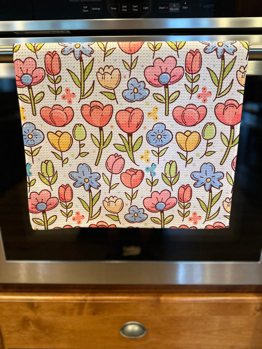 Colorful Flowers Waffle Kitchen Towel