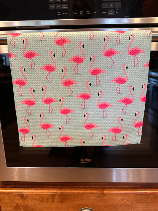 Flamingos Waffle Kitchen Towel
