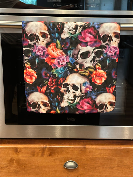 Bold Skulls & Flowers Waffle Kitchen Towel