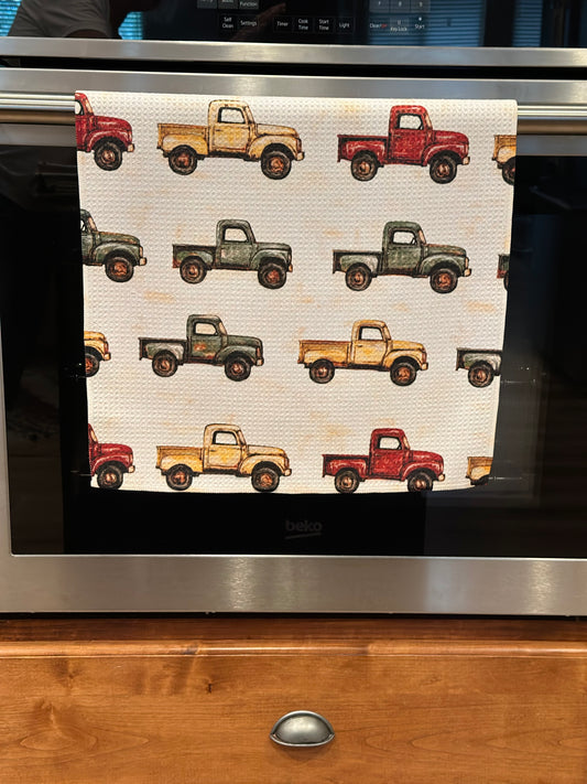 Vintage Trucks Waffle Kitchen Towel