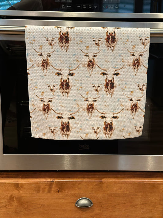 Longhorn Bulls Waffle Kitchen Towel