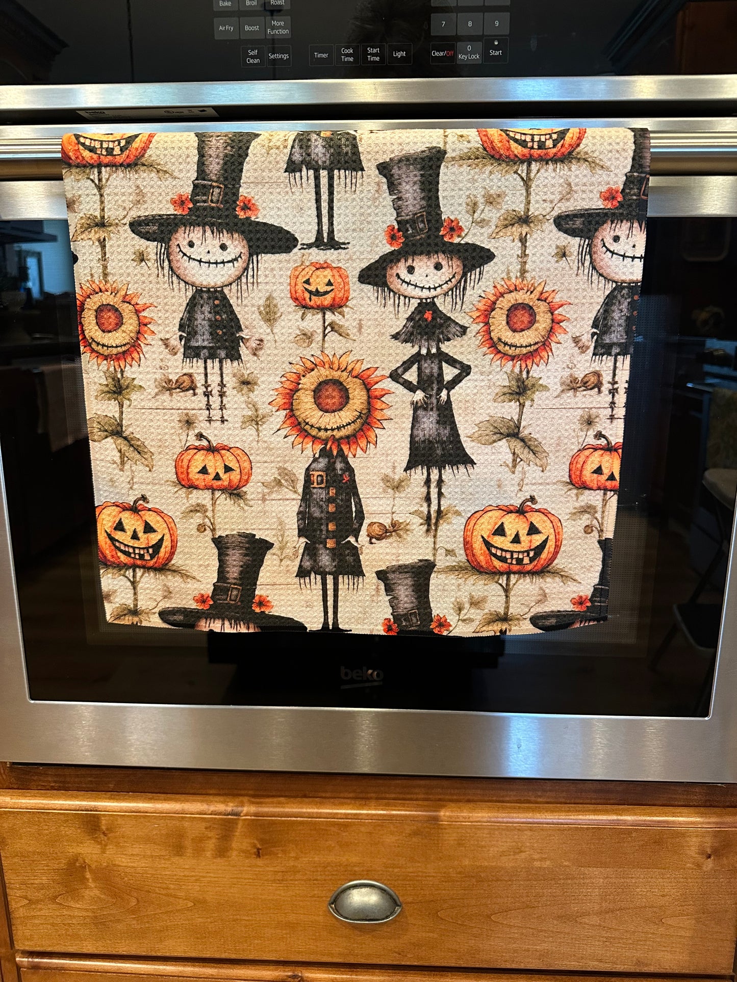 Witchy Scarecrow Waffle Kitchen Towel