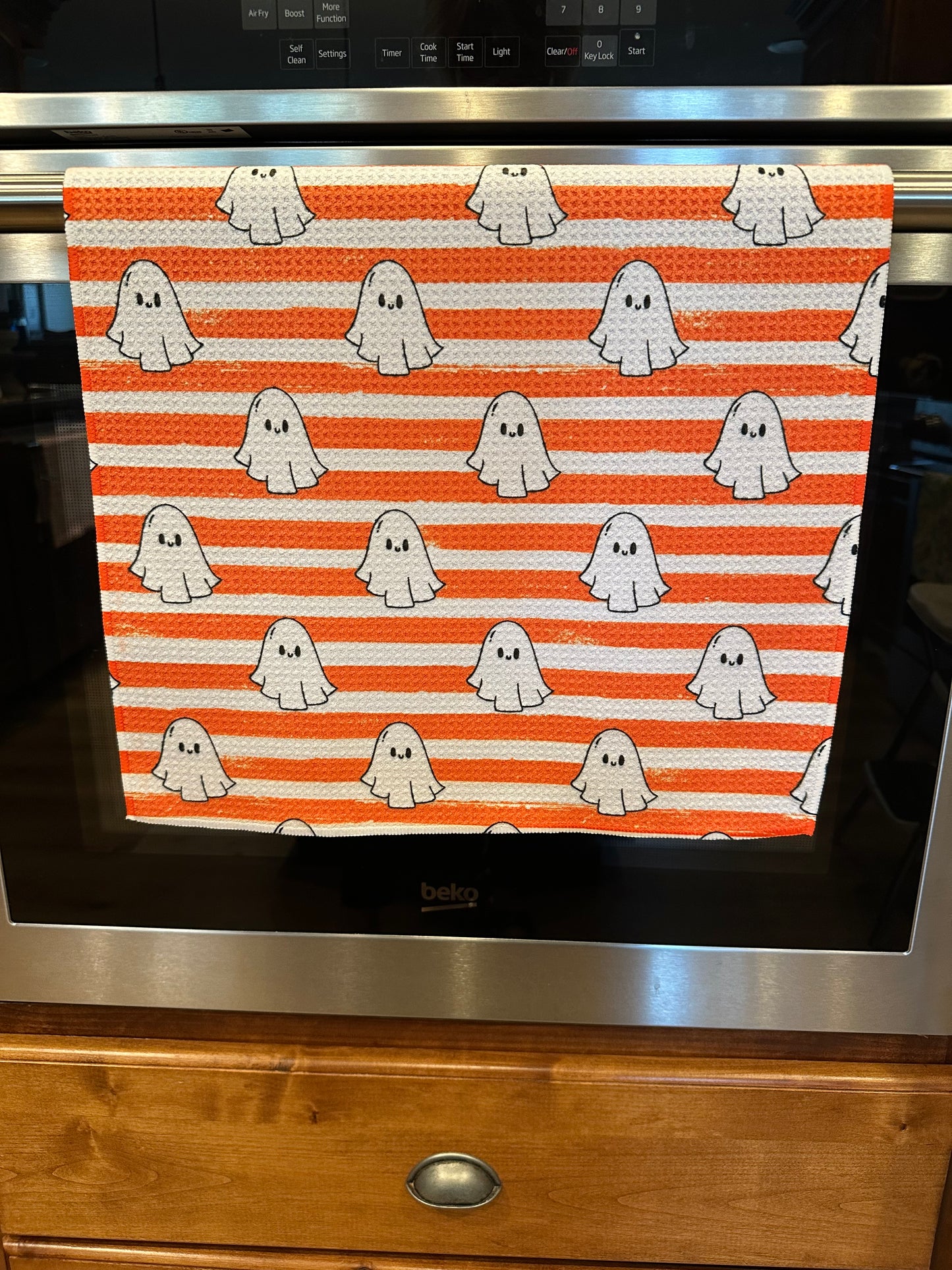 Orange Stripes & BOO Ghosts Waffle Kitchen Towel