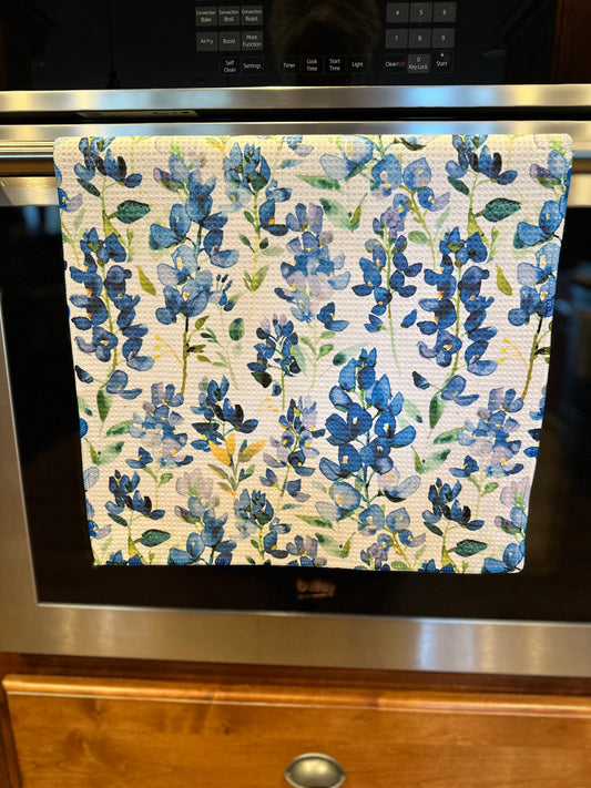 Blue bonnets waffle kitchen towel