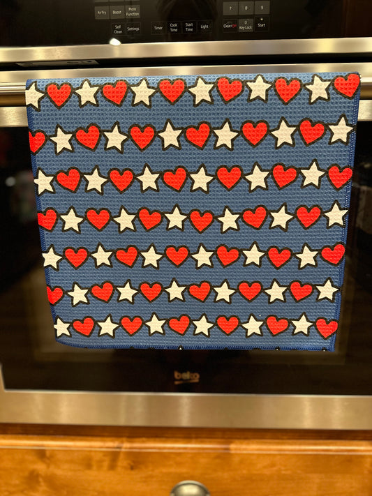 Line of hearts & stars Waffle Kitchen Towel