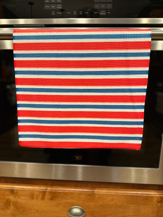 Red white & blue stripe Waffle Kitchen Towel