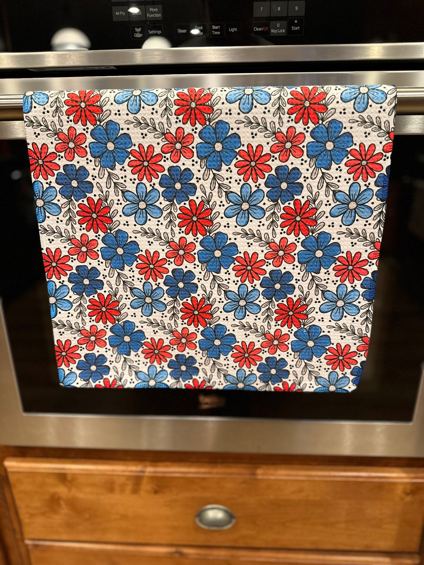 Patriotic Flower Waffle Kitchen Towel