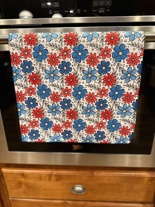 Patriotic Flower Waffle Kitchen Towel