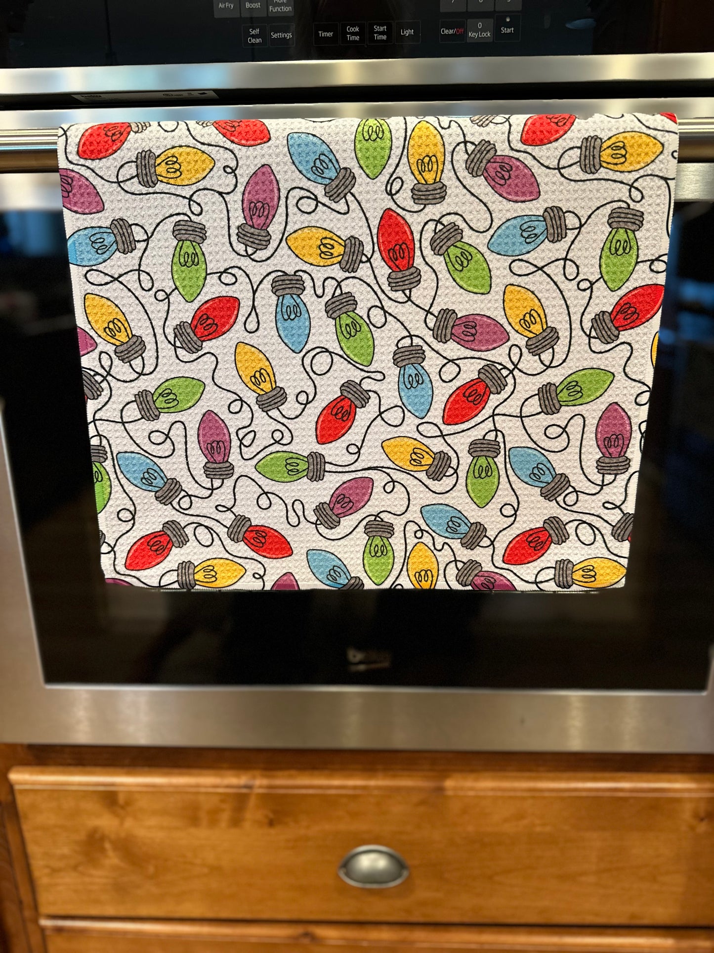 Christmas lights galore Waffle Kitchen Towel
