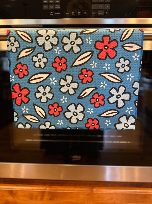 4th of July floral Waffle kitchen towel