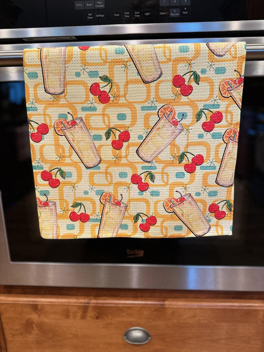 Mid Century Cherry Lemonade Waffle kitchen towel