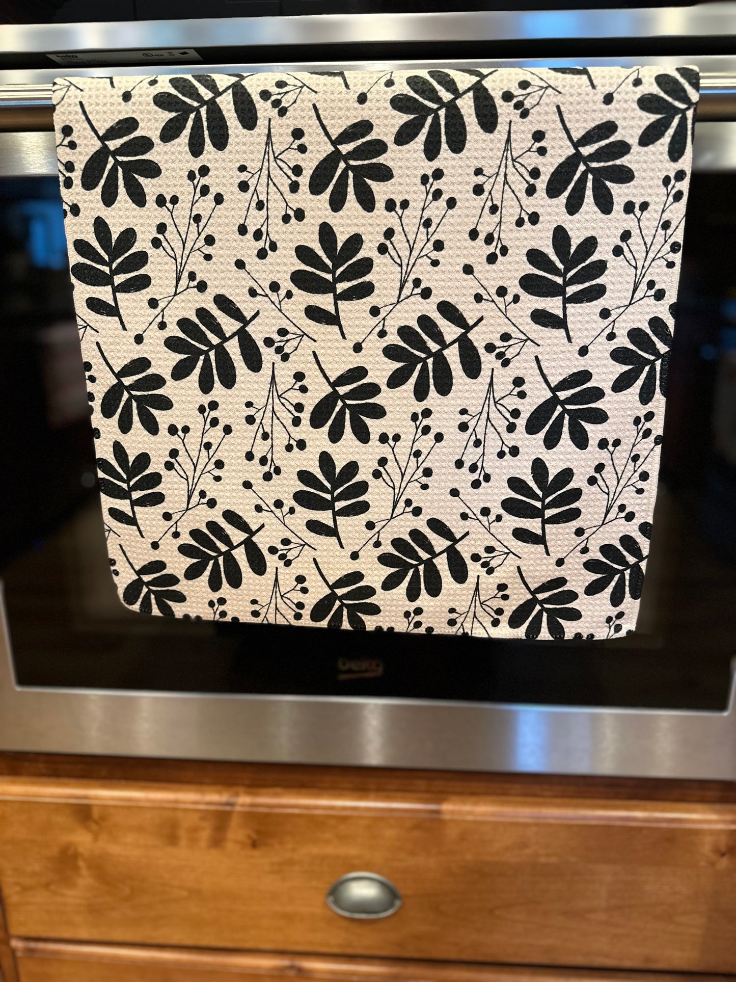 Neutral Foliage Waffle kitchen towel