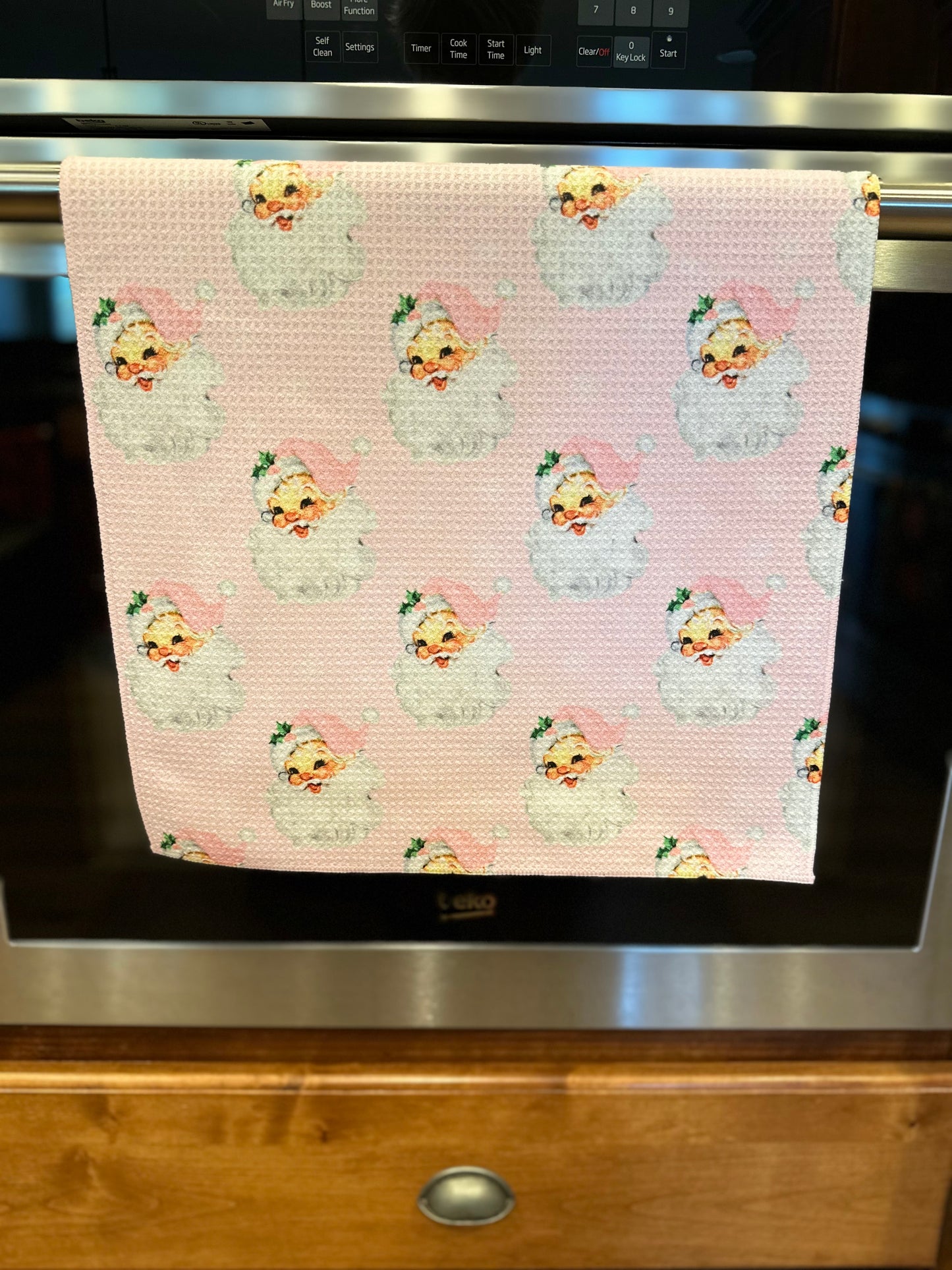 Pink Santa Waffle Kitchen Towel